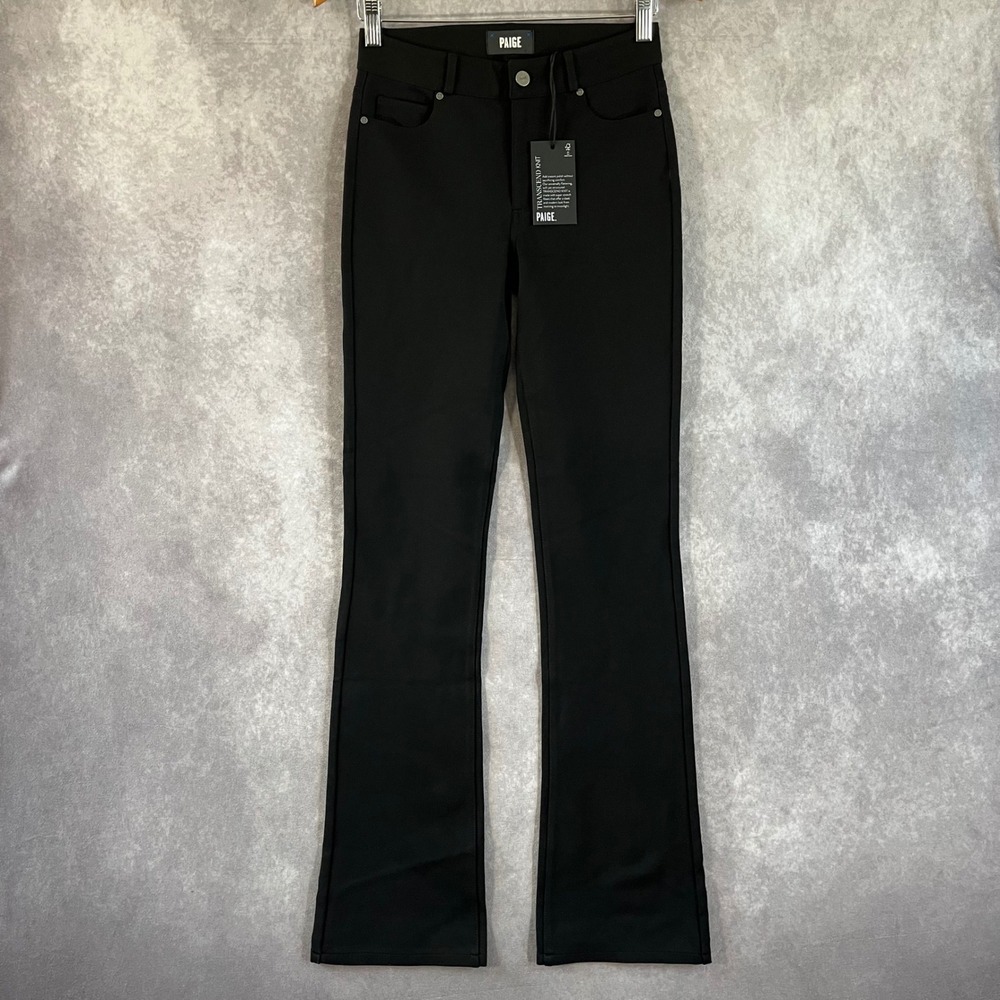 Paige Manhattan Boot Pants Women 26 Black High Rise‎ Transcend Knit Ponte NEW